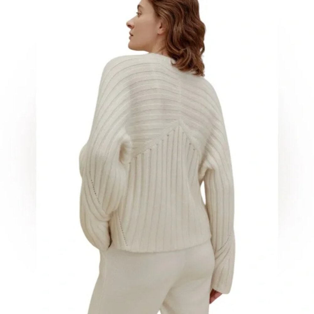 Neiwai Ribbed Mohair Blend Crewneck Sweater — Size 4, White/Ivory (NWT)